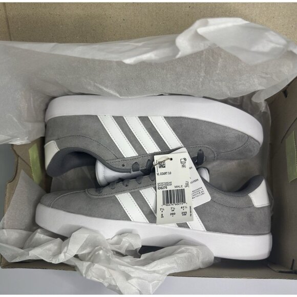 Adidas VL Court 3.0 Men’s Sneakers Gray/White Suede – Size 8 – New With Box - Picture 8 of 11